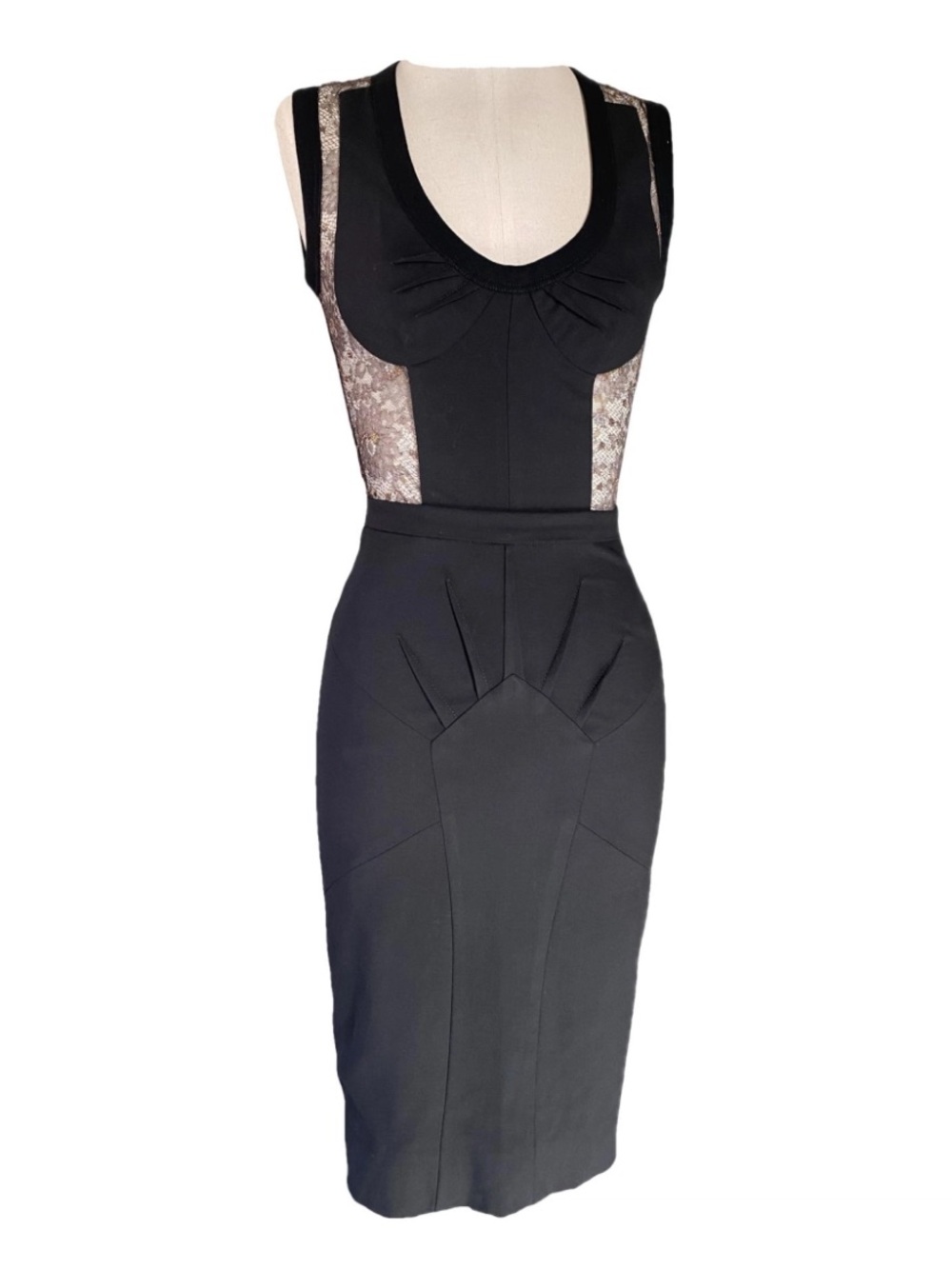 Dolce & Gabbana Black Lace-Inset Midi Dress, US2 - Picture 1 of 11